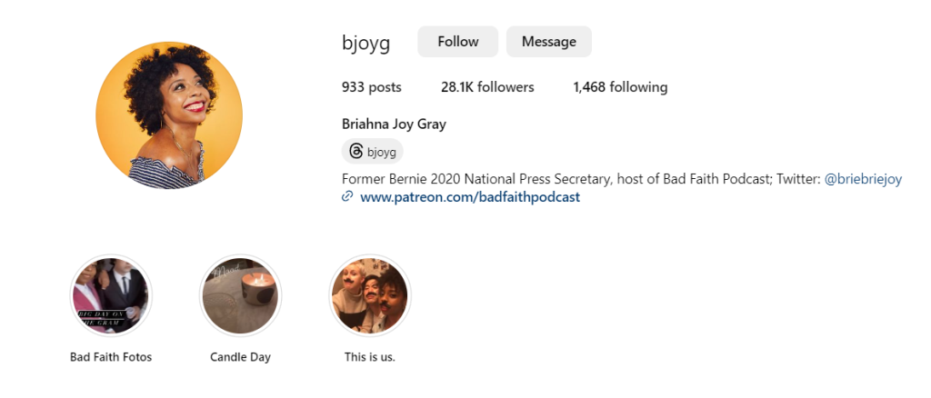 Briahna Joy Gray’s Instagram Bio