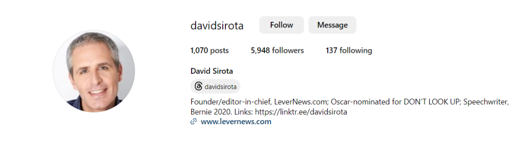 David Sirota’s Instagram Bio