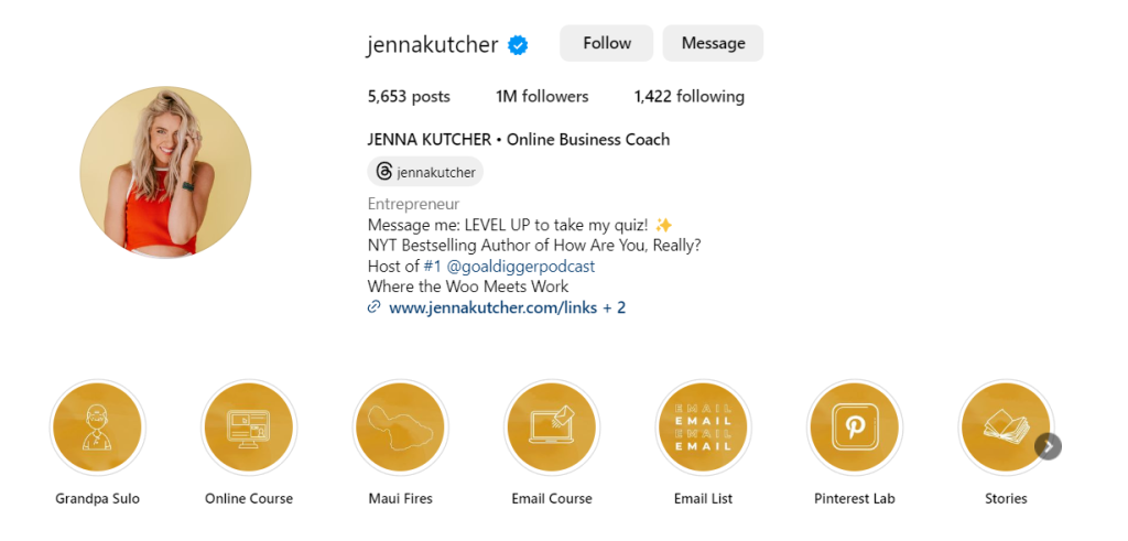 Jenna Kutcher's Instagram Bio