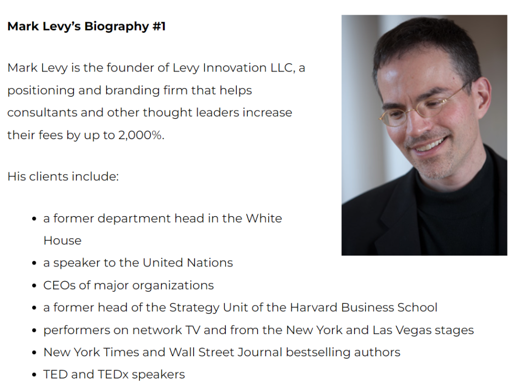 Mark Levy’s Website Bio