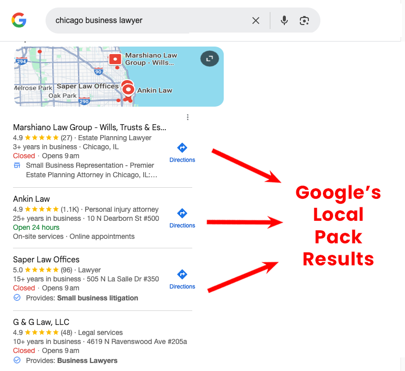 Google Local Pack Results