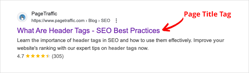 Page Title example in Google Search Results